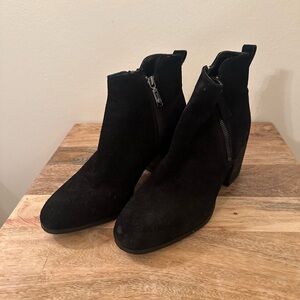 Black Waterproof Faux Suede Block Heel Ankle Booties